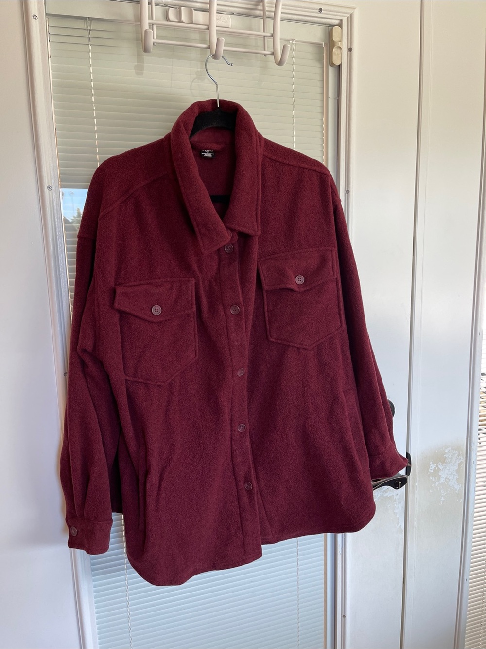 Oversized Teddy Shacket Jacket in Deep Burgundy